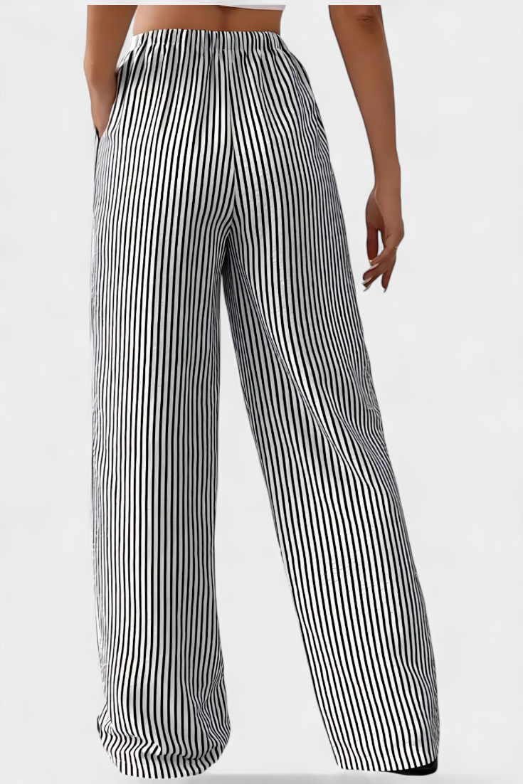 Camila – Pantalón Recto Rayado Cintura Ajustable Casual