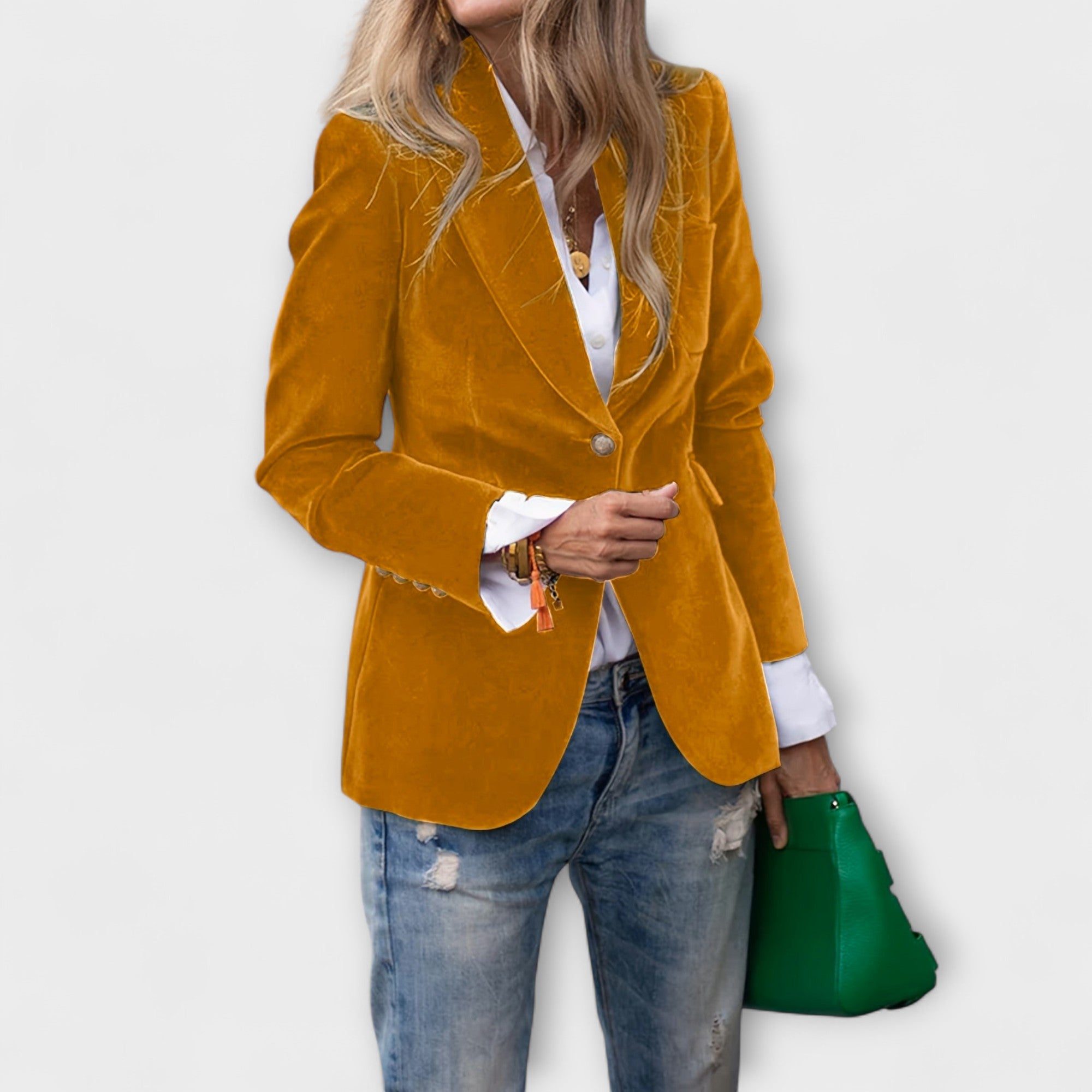 Aitana – Blazer Terciopelo Esmeralda Con Botones Dorados