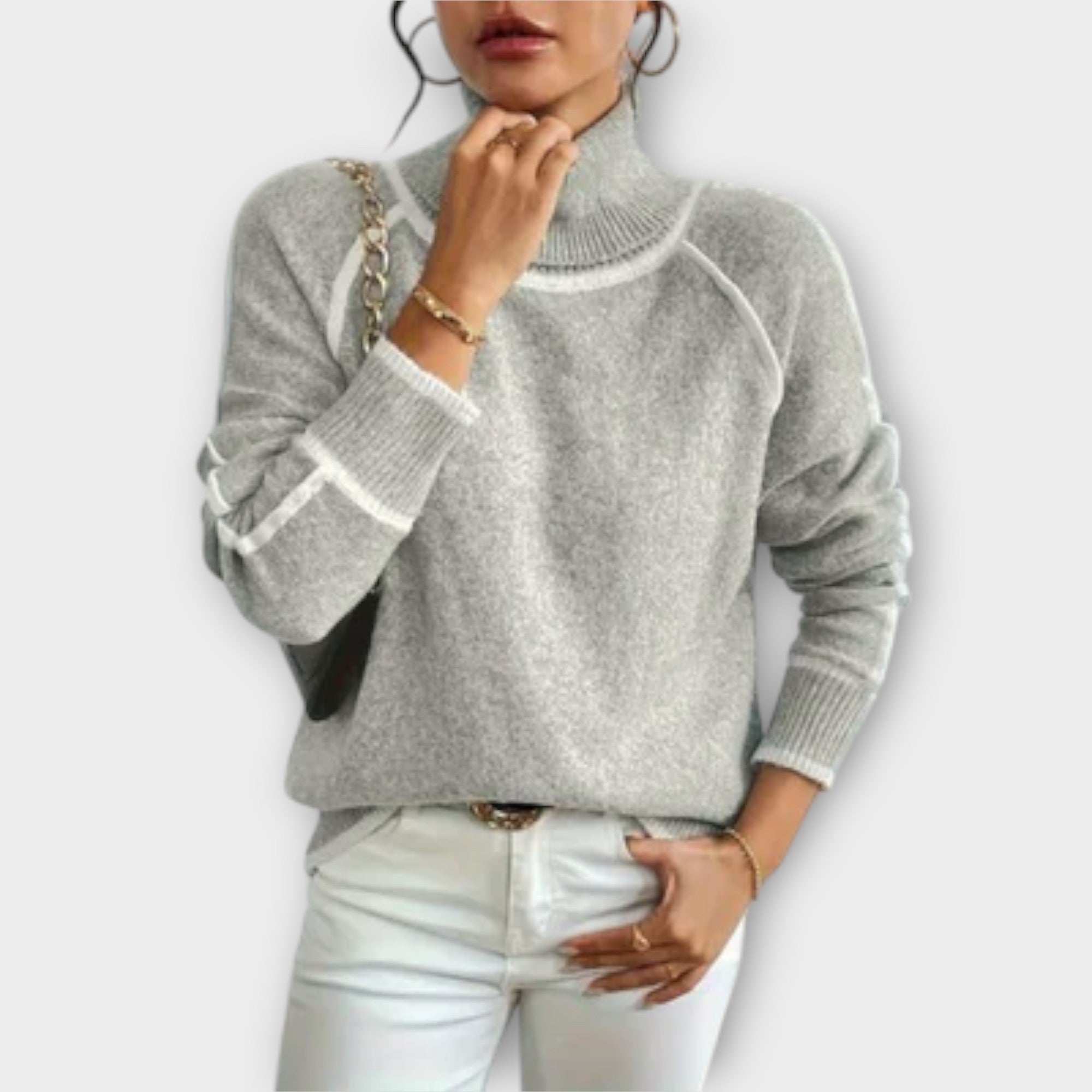 Elena – Suéter Cuello Alto Punto Ajuste Relajado Clásico