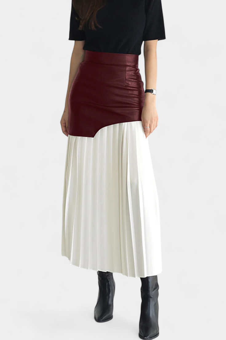 Isabel – Falda Maxi Asimétrica En Chifón Y Cuero Sintético