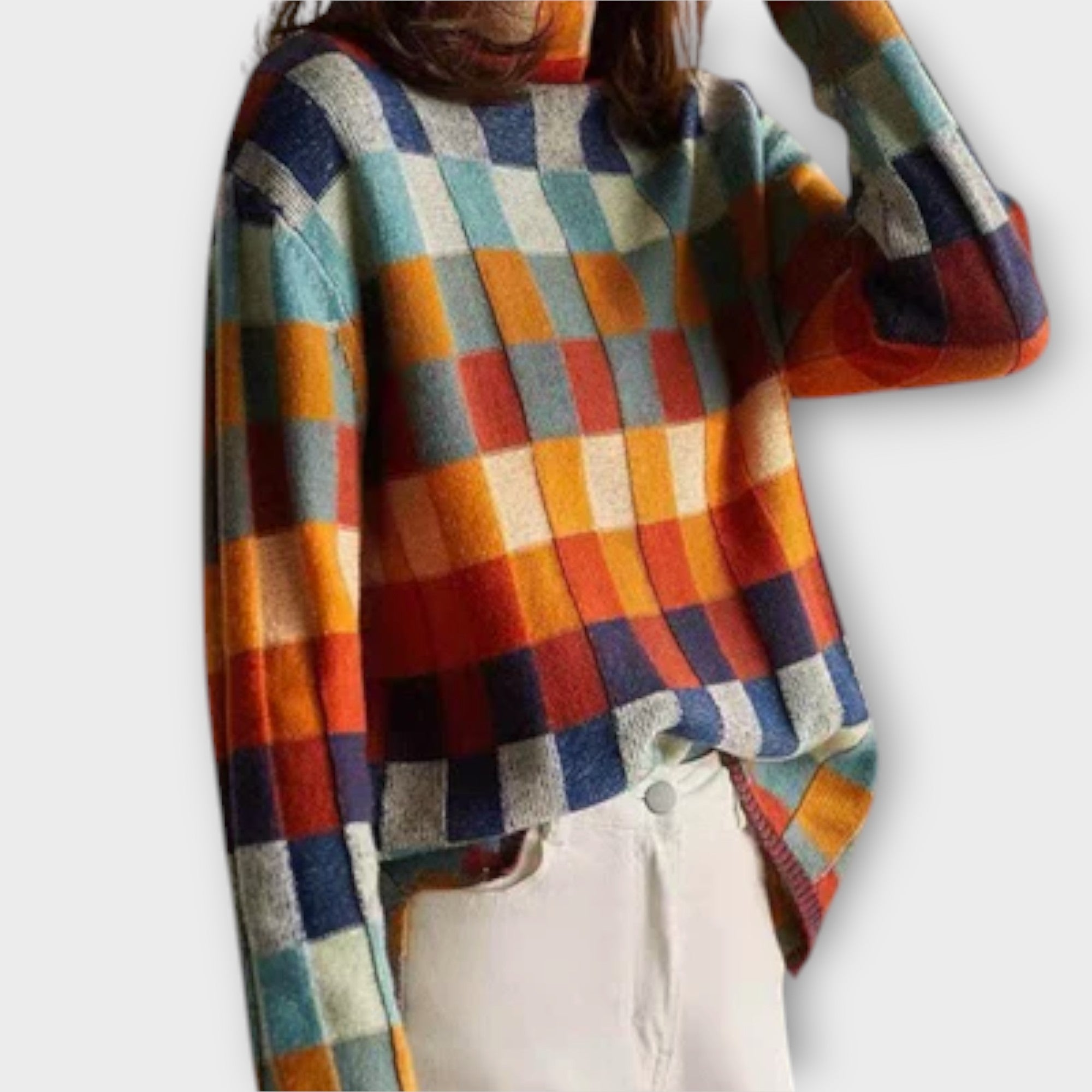 Camila - Suéter Patchwork Cuello Alto Punto Suave Casual