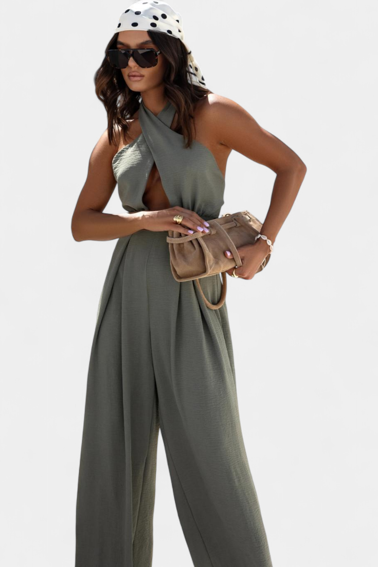 Mariana – Mono Halter Cruzado Sin Espalda Pierna Ancha