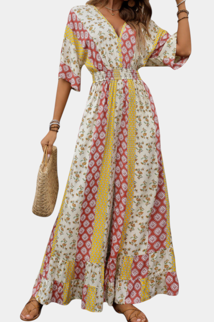 Marisol – Mono Bohemio Escote V Mangas Fluidas Cintura