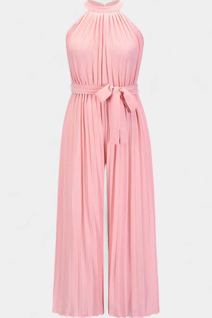 Patricia – Mono Palazzo Plisado Cuello Halter Elegante