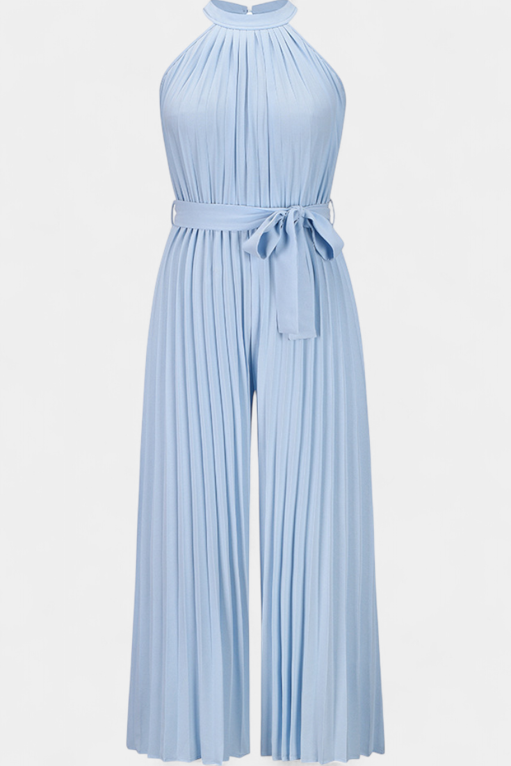 Patricia – Mono Palazzo Plisado Cuello Halter Elegante