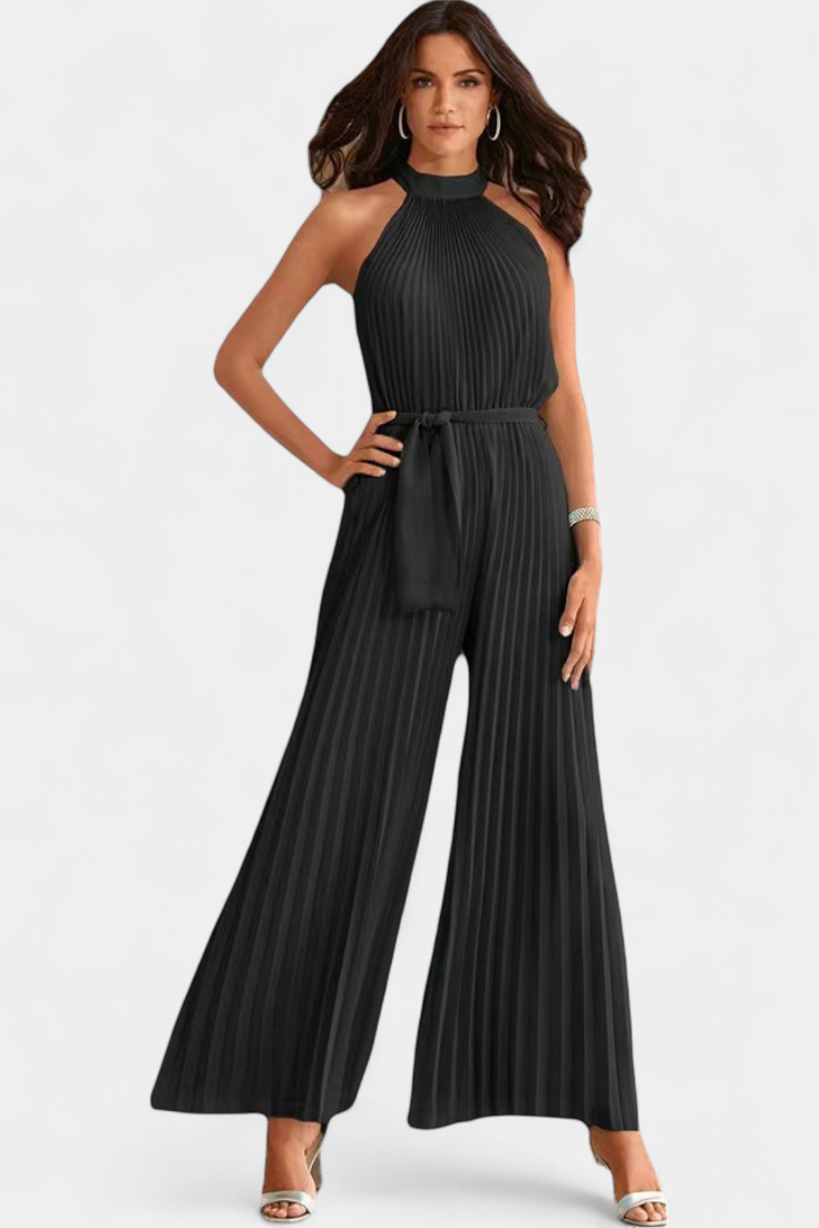 Patricia – Mono Palazzo Plisado Cuello Halter Elegante