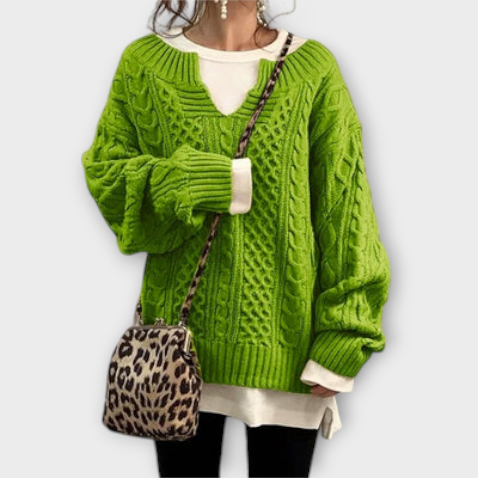 Suéter Oversize Mujer Con Patrón Cable En Punto Cálido