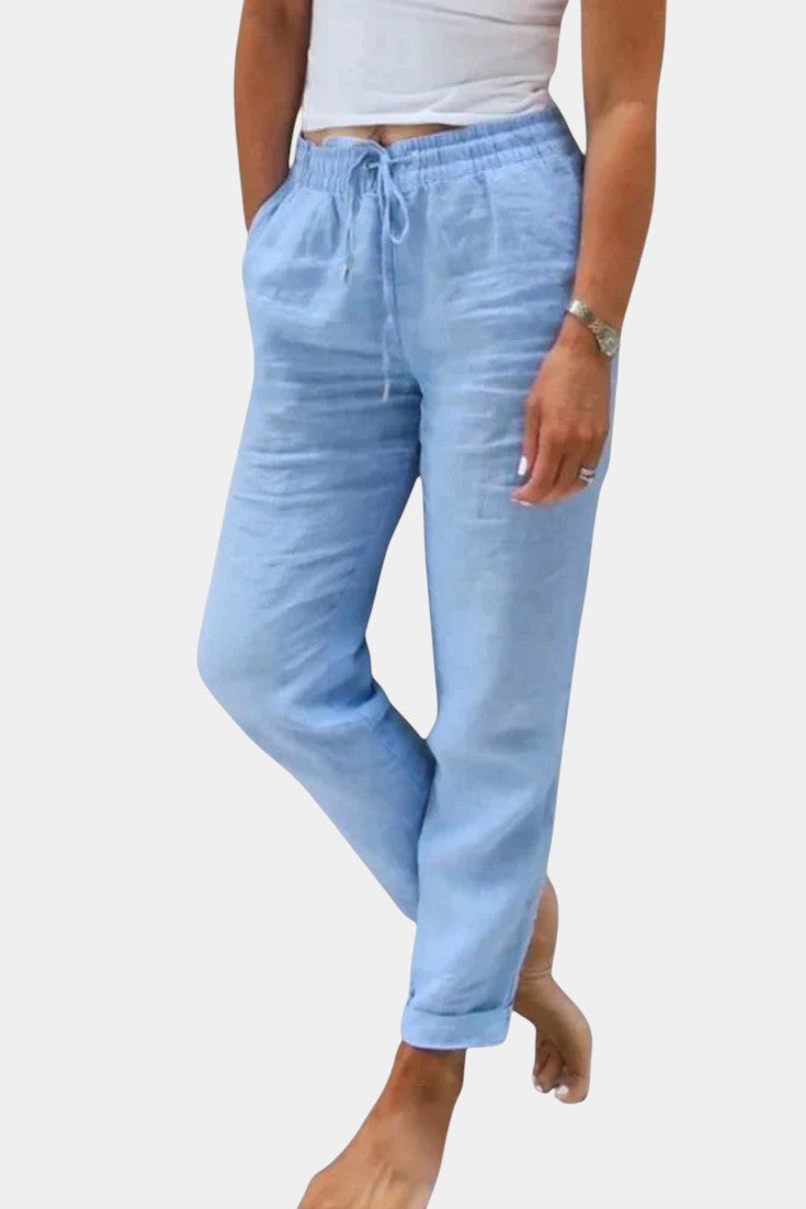 Lucía – Pantalones Lino Mezclado Corte Relajado Fresco