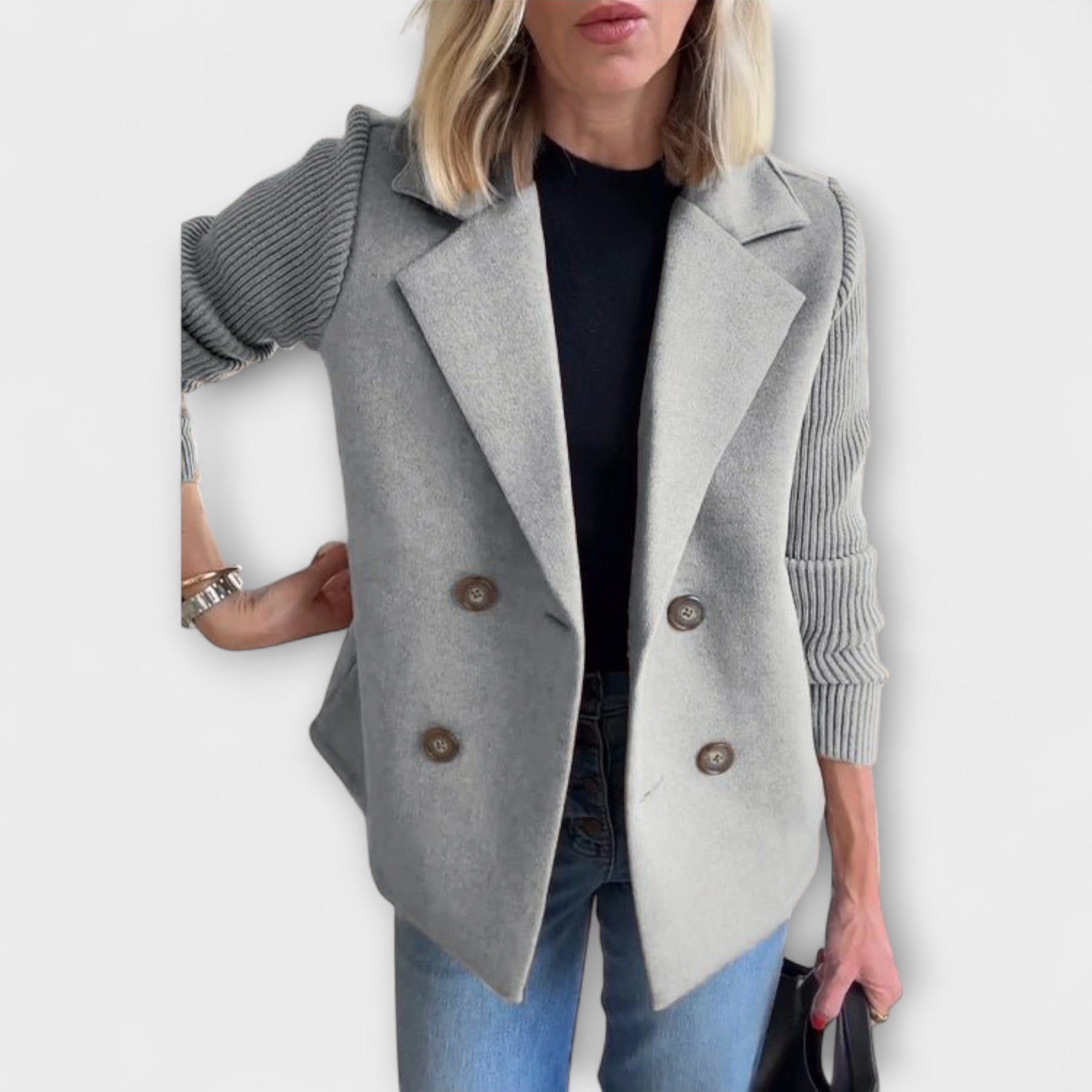 Sofía - Blazer Punto Mangas Tejidas Doble Botonadura