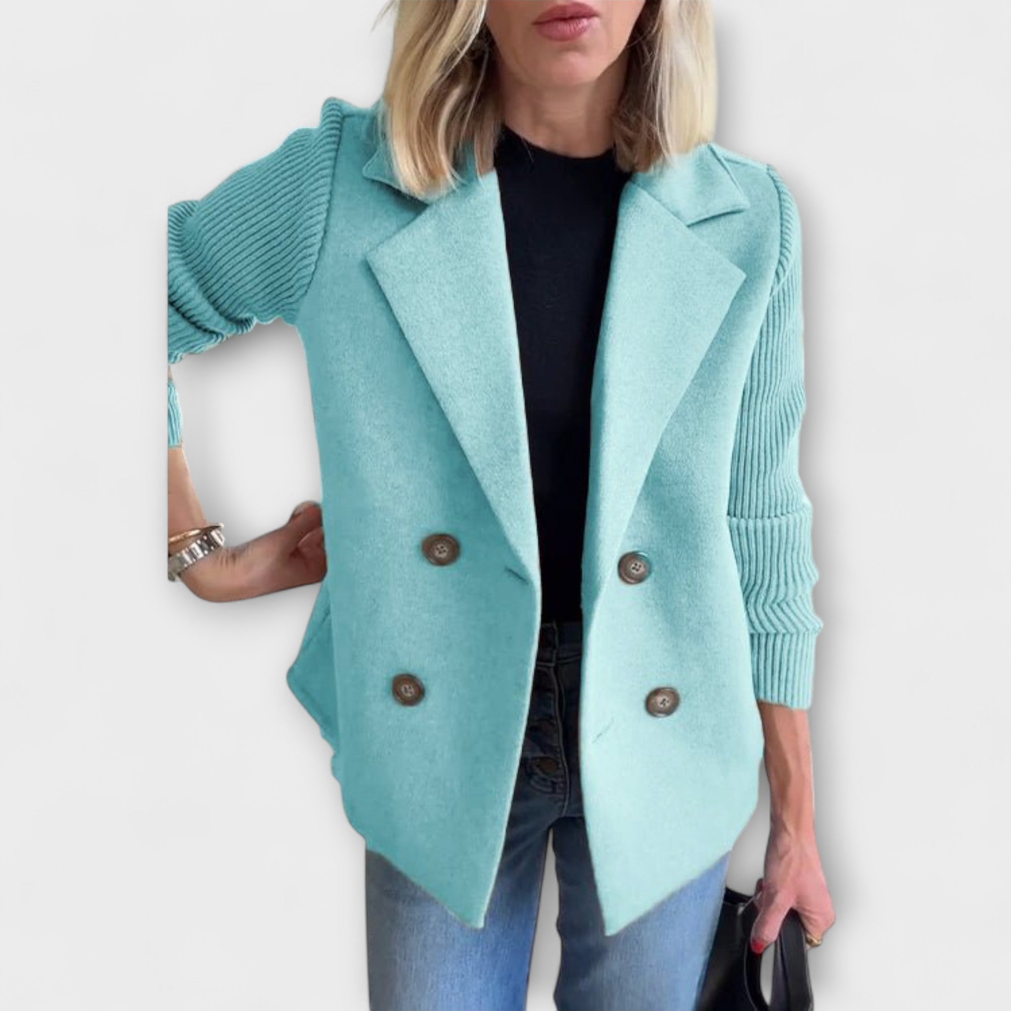 Sofía - Blazer Punto Mangas Tejidas Doble Botonadura