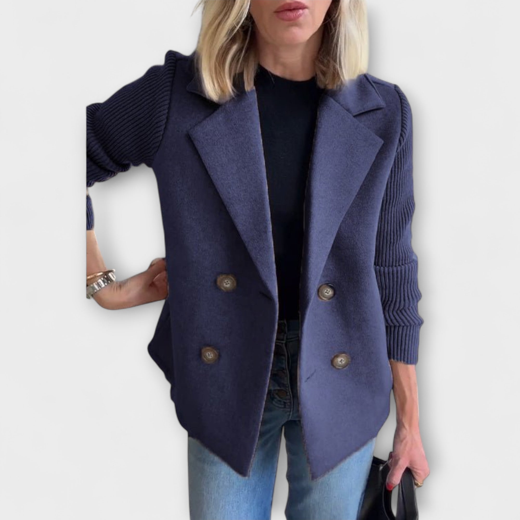 Sofía - Blazer Punto Mangas Tejidas Doble Botonadura