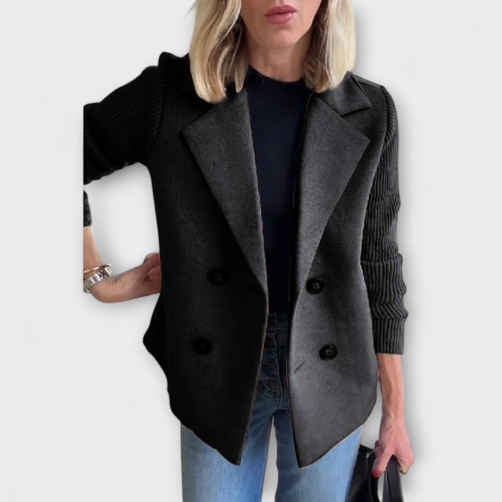 Sofía - Blazer Punto Mangas Tejidas Doble Botonadura