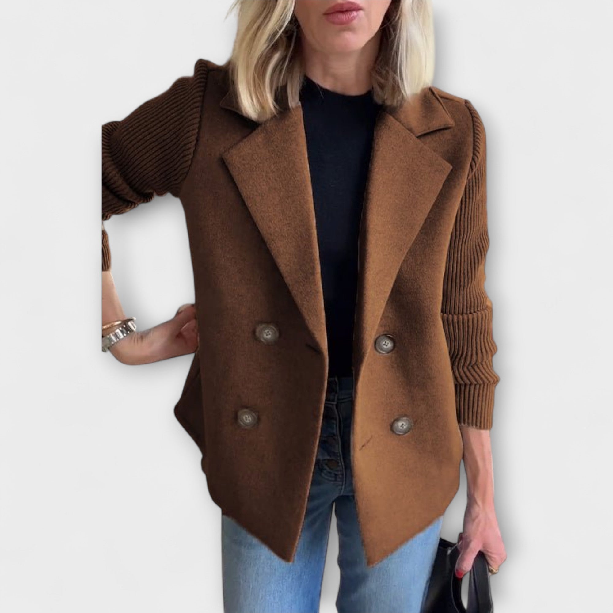 Sofía - Blazer Punto Mangas Tejidas Doble Botonadura
