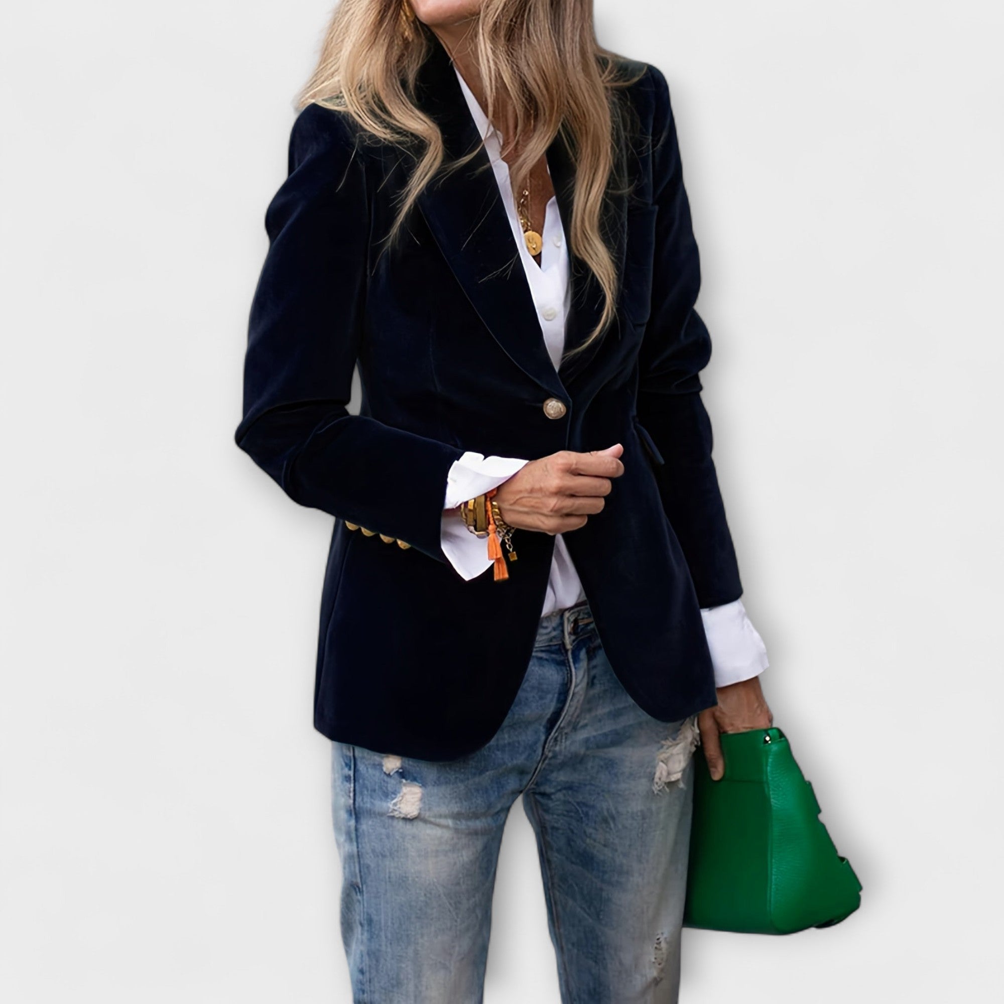 Aitana – Blazer Terciopelo Esmeralda Con Botones Dorados