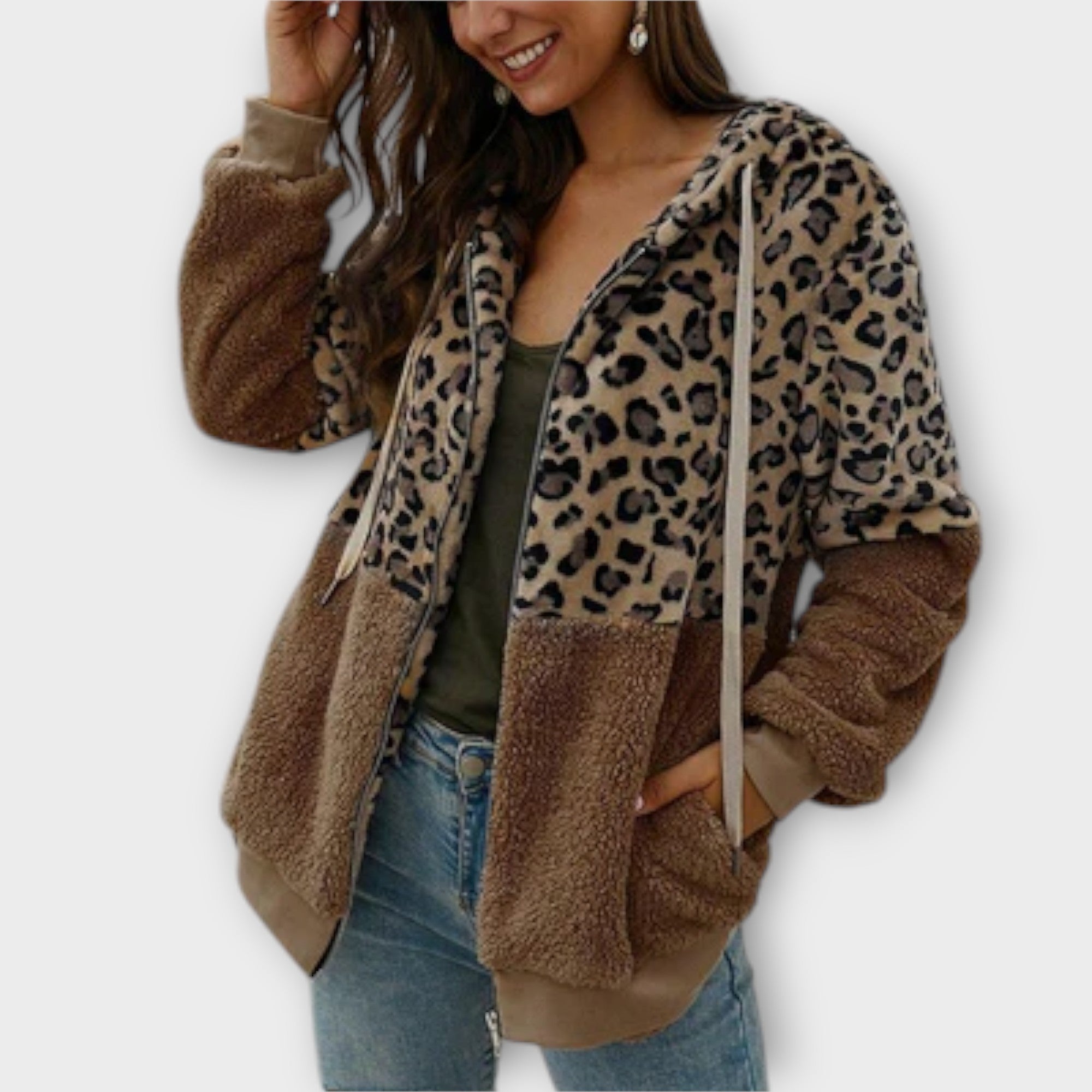 Aitana – Sudadera Con Capucha Forro Polar Leopardo Mujer