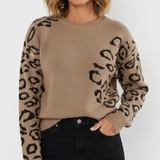 Suéter Leopardo Gris Rosa Moderno Elegante Trama Seda