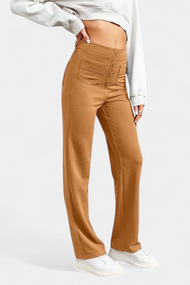 Camila – Pantalón Recto Cintura Alta Elástico Transpirable