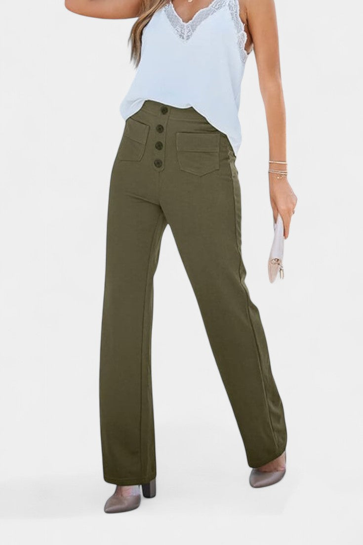 Camila – Pantalón Recto Cintura Alta Elástico Transpirable