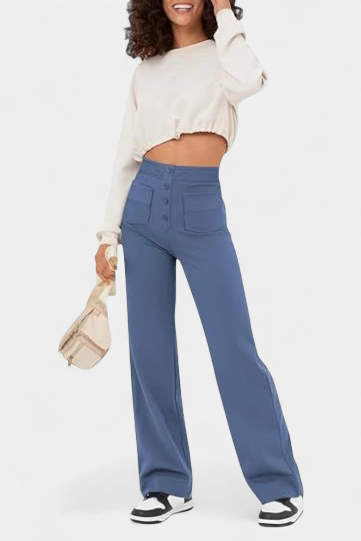 Camila – Pantalón Recto Cintura Alta Elástico Transpirable