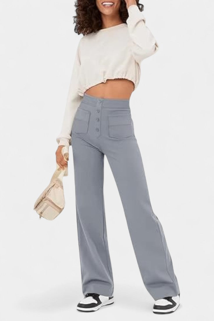 Camila – Pantalón Recto Cintura Alta Elástico Transpirable
