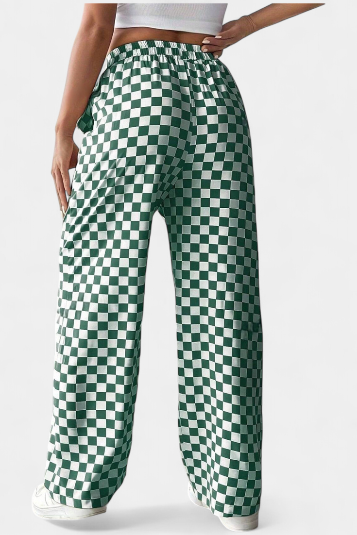 Iliana – Pantalones Pierna Ancha De Cuadros Retro Casual