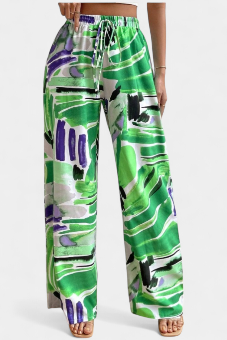 Camila – Pantalón Pierna Ancha Estampado Abstracto Ligero