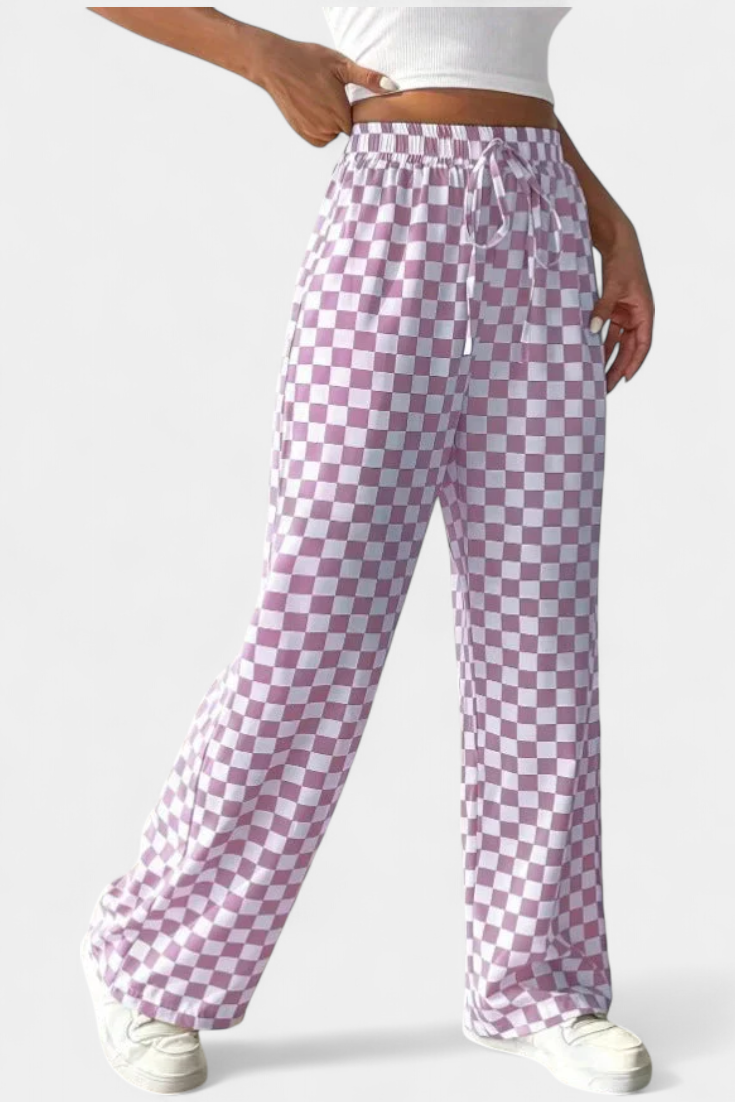 Iliana – Pantalones Pierna Ancha De Cuadros Retro Casual