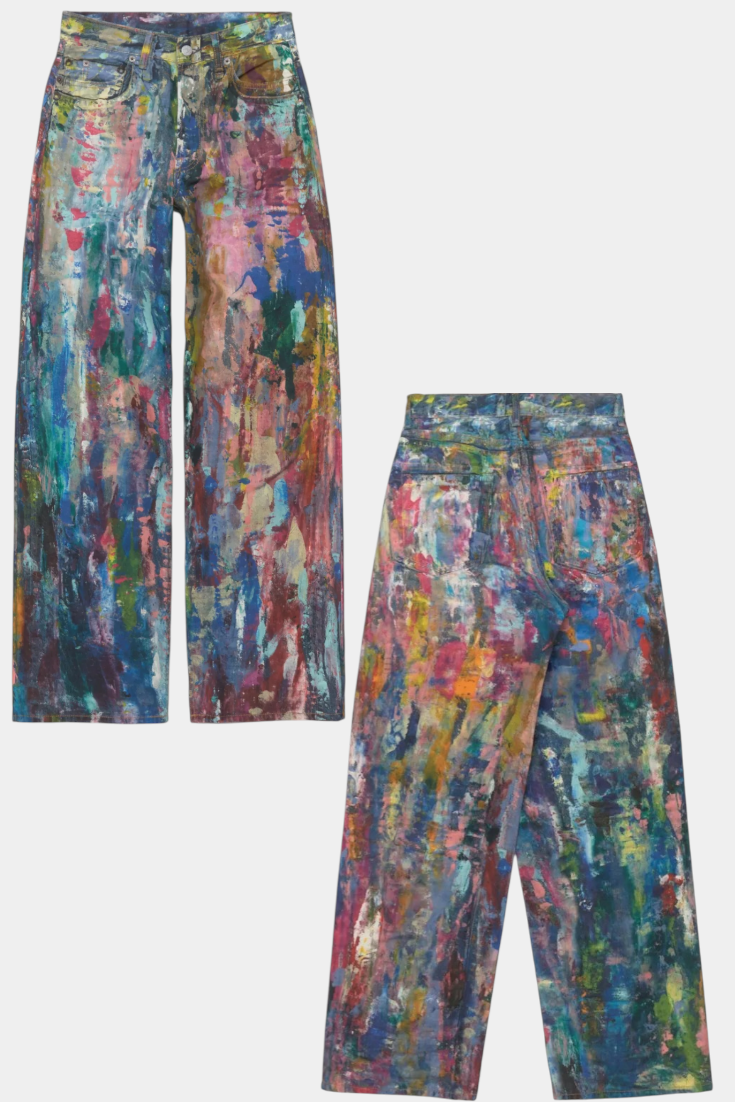Camila - Pantalón Vaquero Pierna Ancha Estampado Artístico