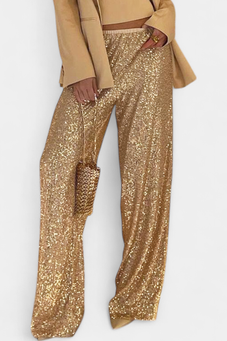 Laura - Pantalones De Lentejuelas Cintura Alta Holgados