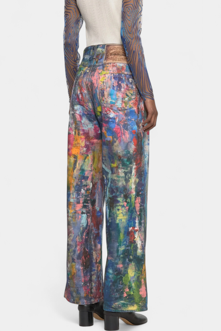 Camila - Pantalón Vaquero Pierna Ancha Estampado Artístico