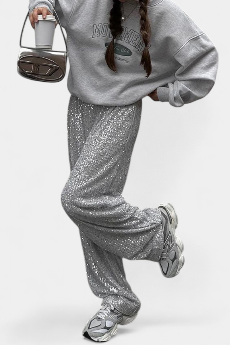 Laura - Pantalones De Lentejuelas Cintura Alta Holgados