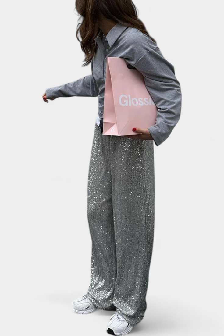 Laura - Pantalones De Lentejuelas Cintura Alta Holgados