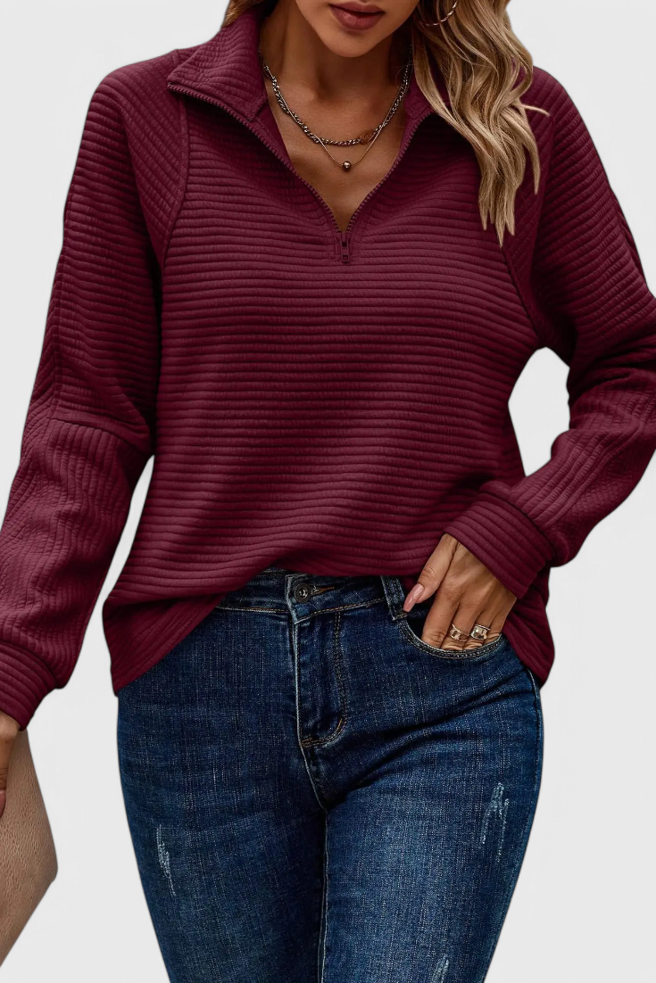Elena - Jersey Cuello V Con Cremallera Manga Larga Suave