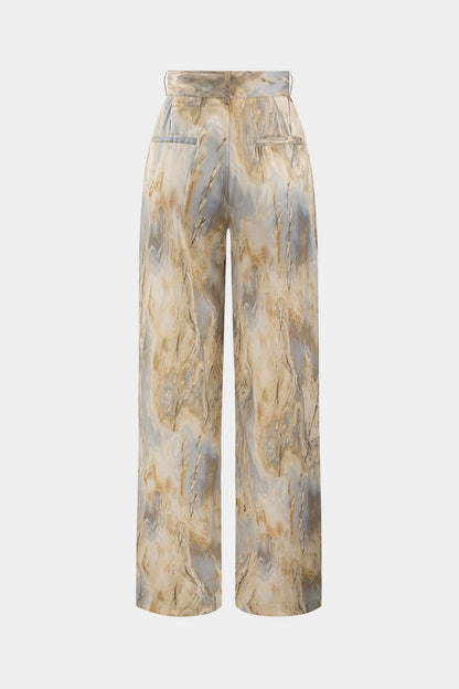 Mila - Pantalón Recto Cintura Alta Estampado Mármol