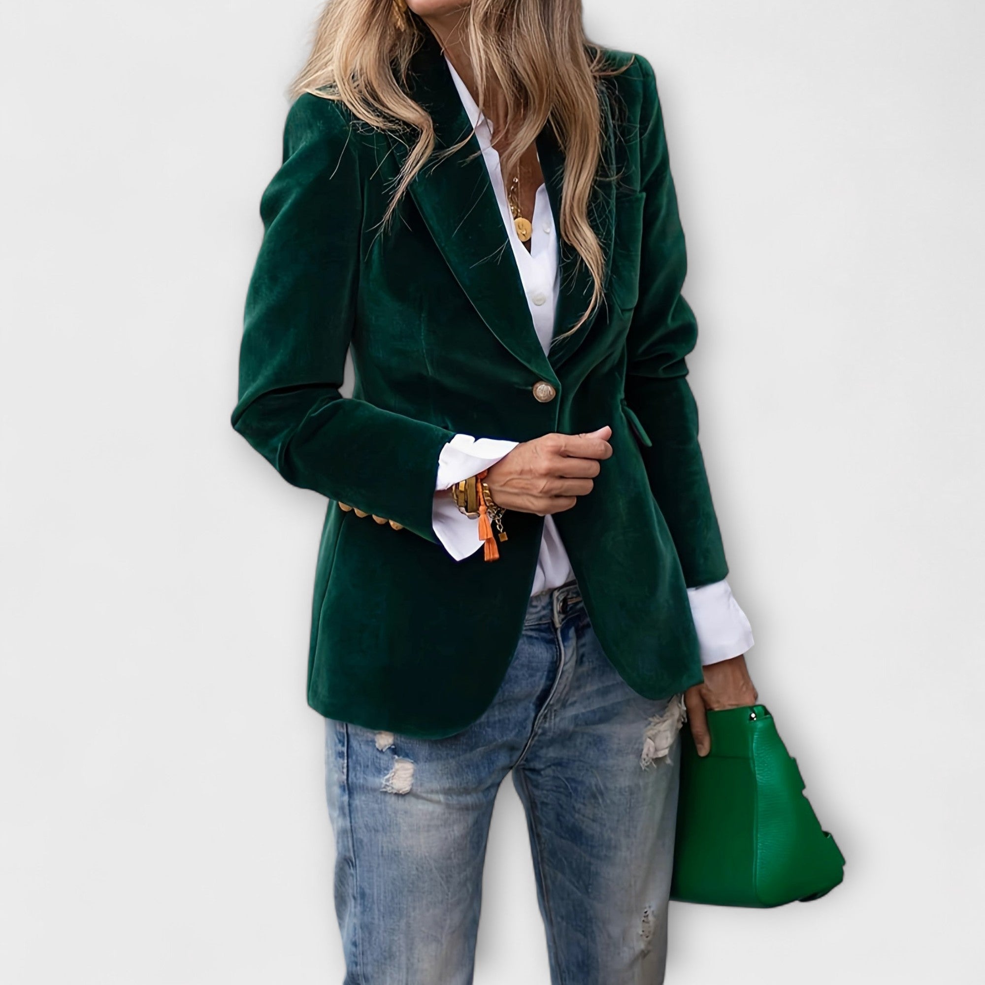 Aitana – Blazer Terciopelo Esmeralda Con Botones Dorados