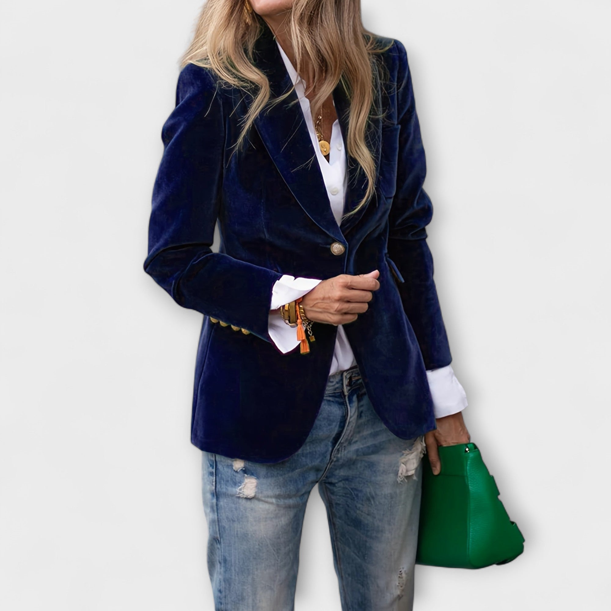 Aitana – Blazer Terciopelo Esmeralda Con Botones Dorados