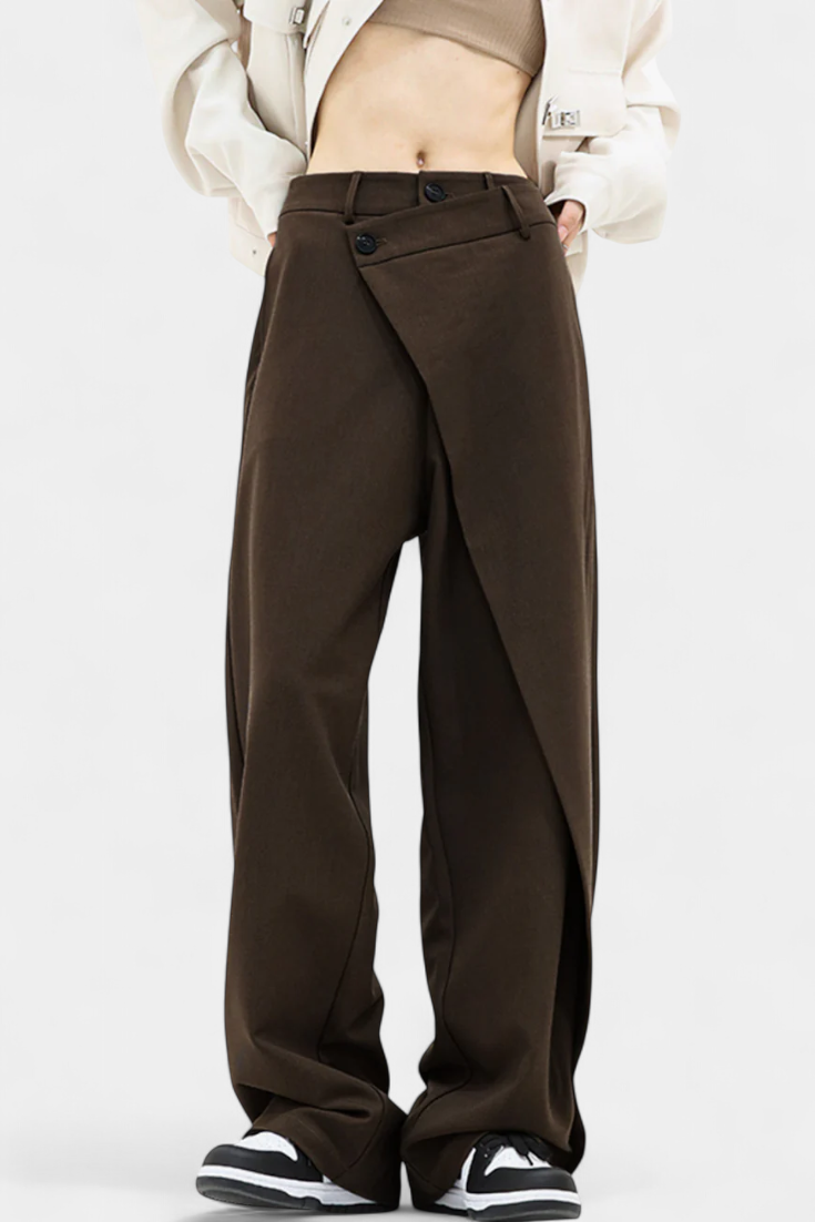 Camila – Pantalón Recto Drapado Cintura Envolvente