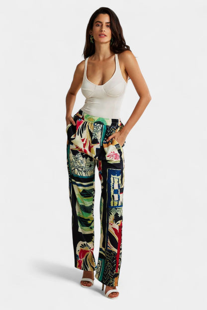 Clara – Pantalón Recto Cintura Alta Floral Estampado