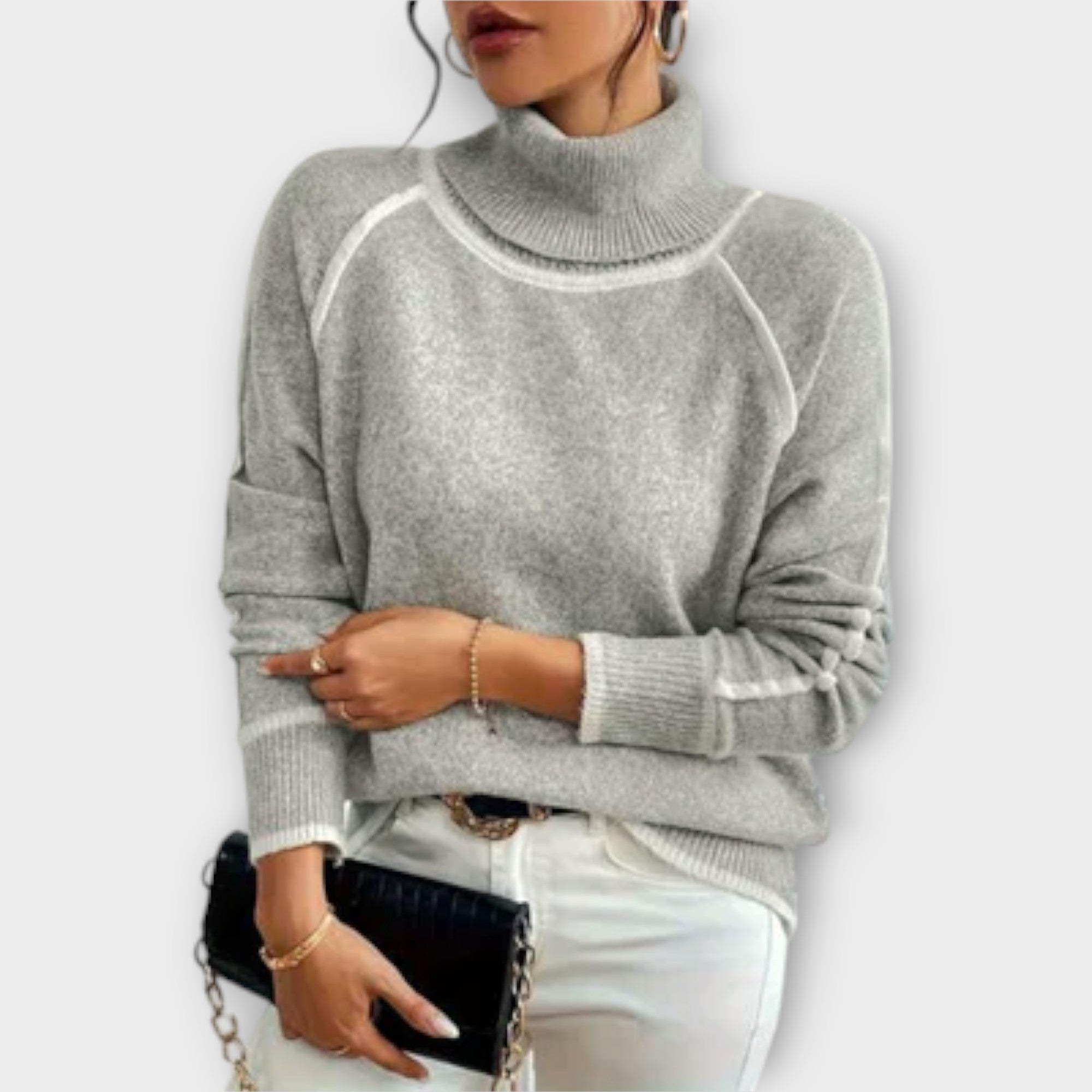 Elena – Suéter Cuello Alto Punto Ajuste Relajado Clásico