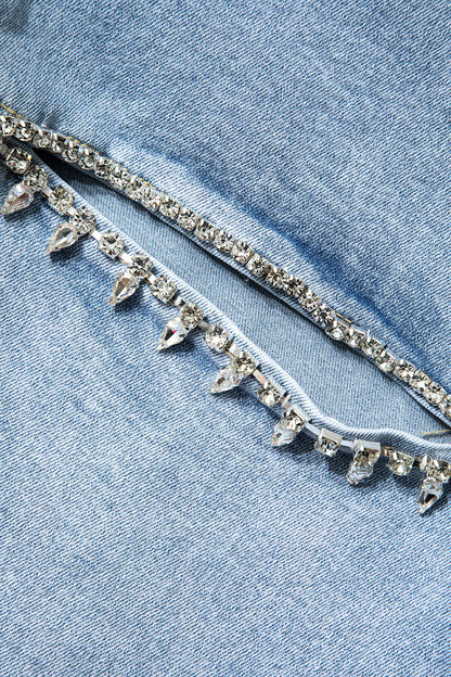 Jeans Rectos Rasgados Con Rhinestones Desgastados Evelyn