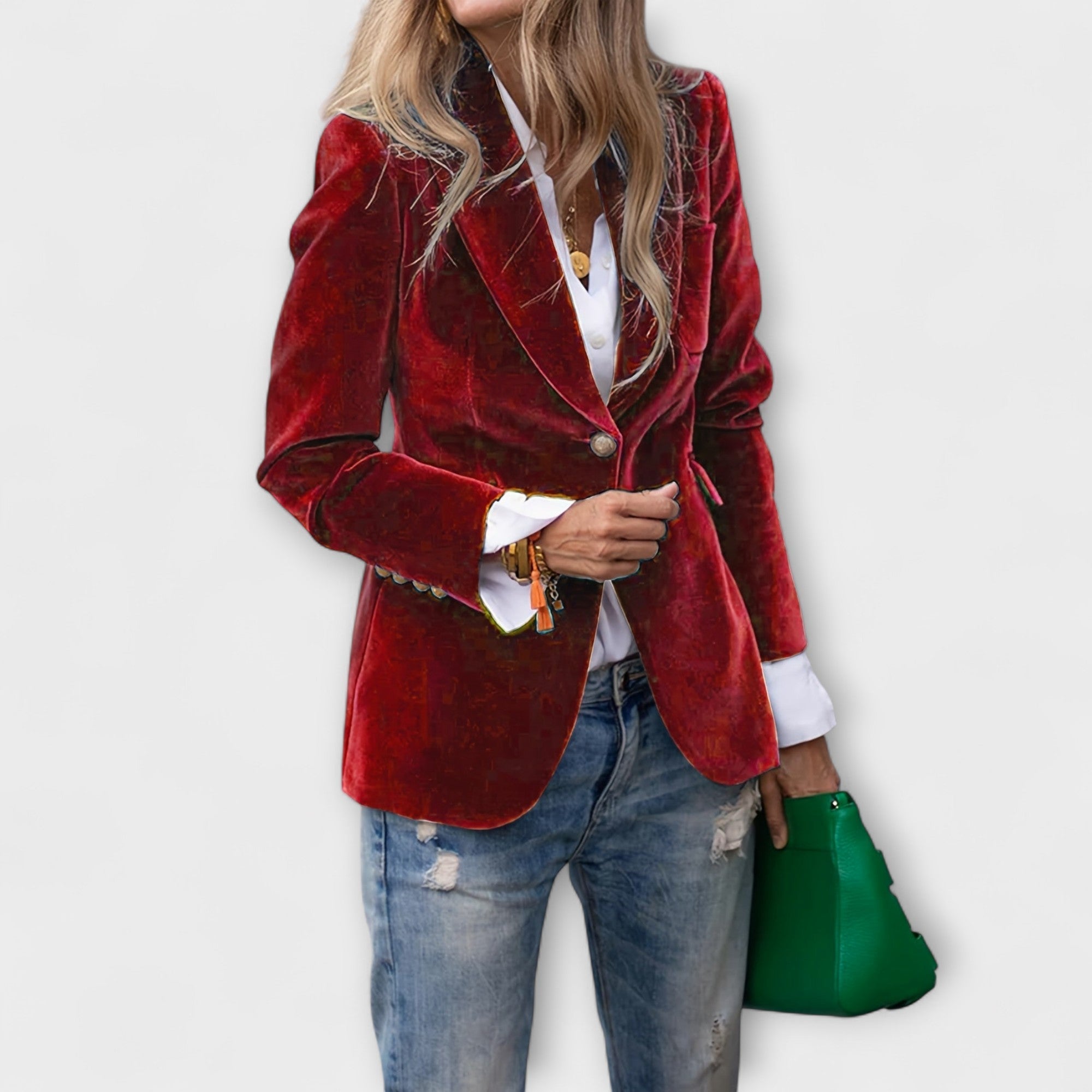 Aitana – Blazer Terciopelo Esmeralda Con Botones Dorados