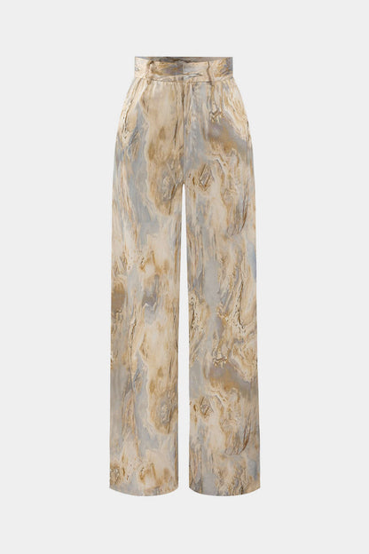 Mila - Pantalón Recto Cintura Alta Estampado Mármol