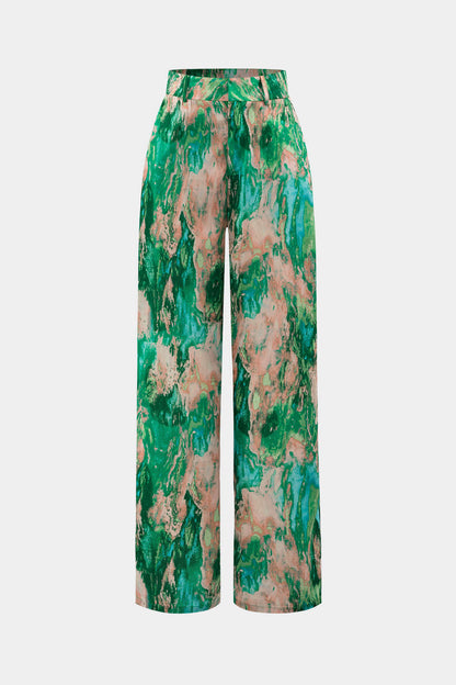 Mila - Pantalón Recto Cintura Alta Estampado Mármol
