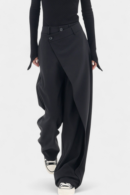Camila – Pantalón Recto Drapado Cintura Envolvente