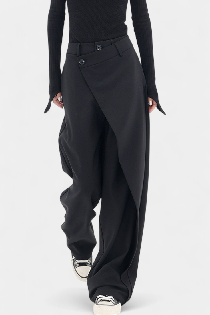 Camila – Pantalón Recto Drapado Cintura Envolvente