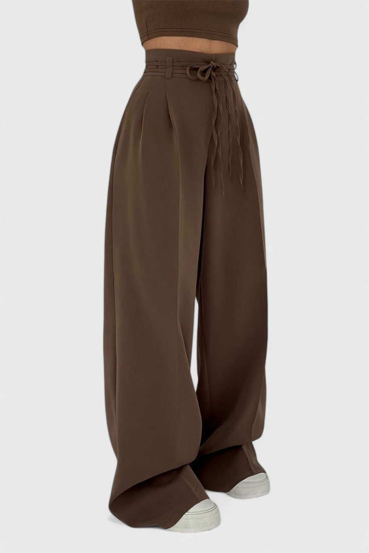 Isabel - Pantalón Tiro Alto Pierna Ancha Con Cordones