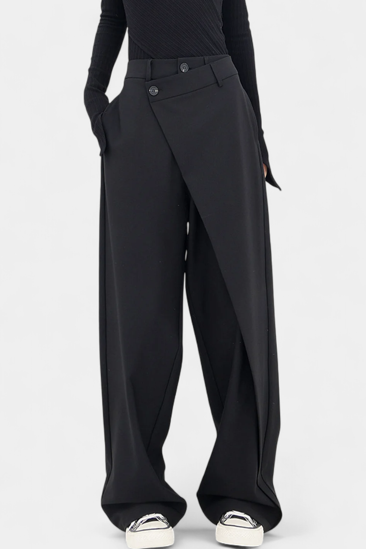 Camila – Pantalón Recto Drapado Cintura Envolvente
