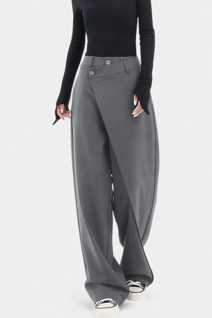 Camila – Pantalón Recto Drapado Cintura Envolvente