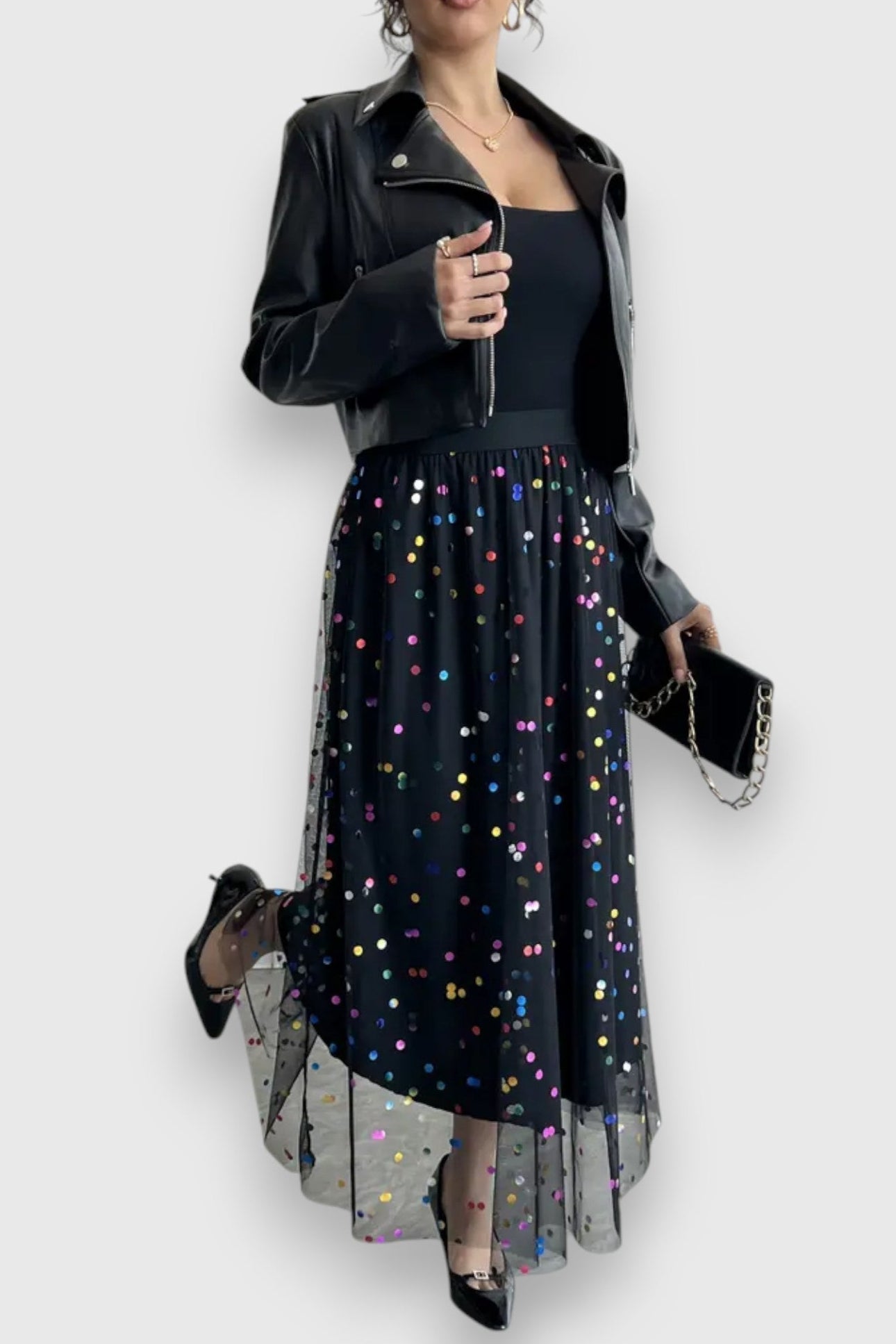 Claudia – Falda Plisada Con Lunares Coloridos Elegante