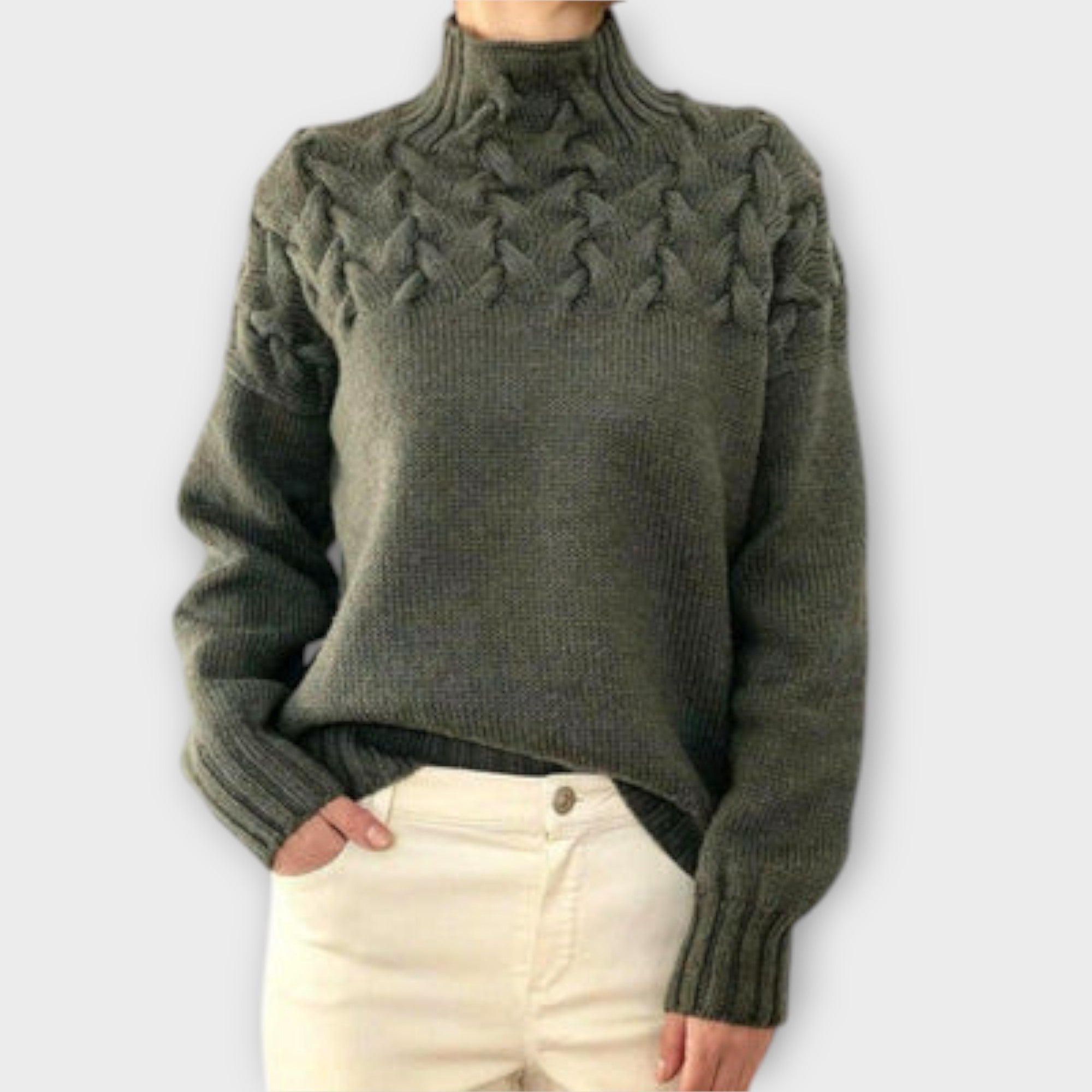 Camila – Suéter Punto Trenza Suave Con Canalé Clásico